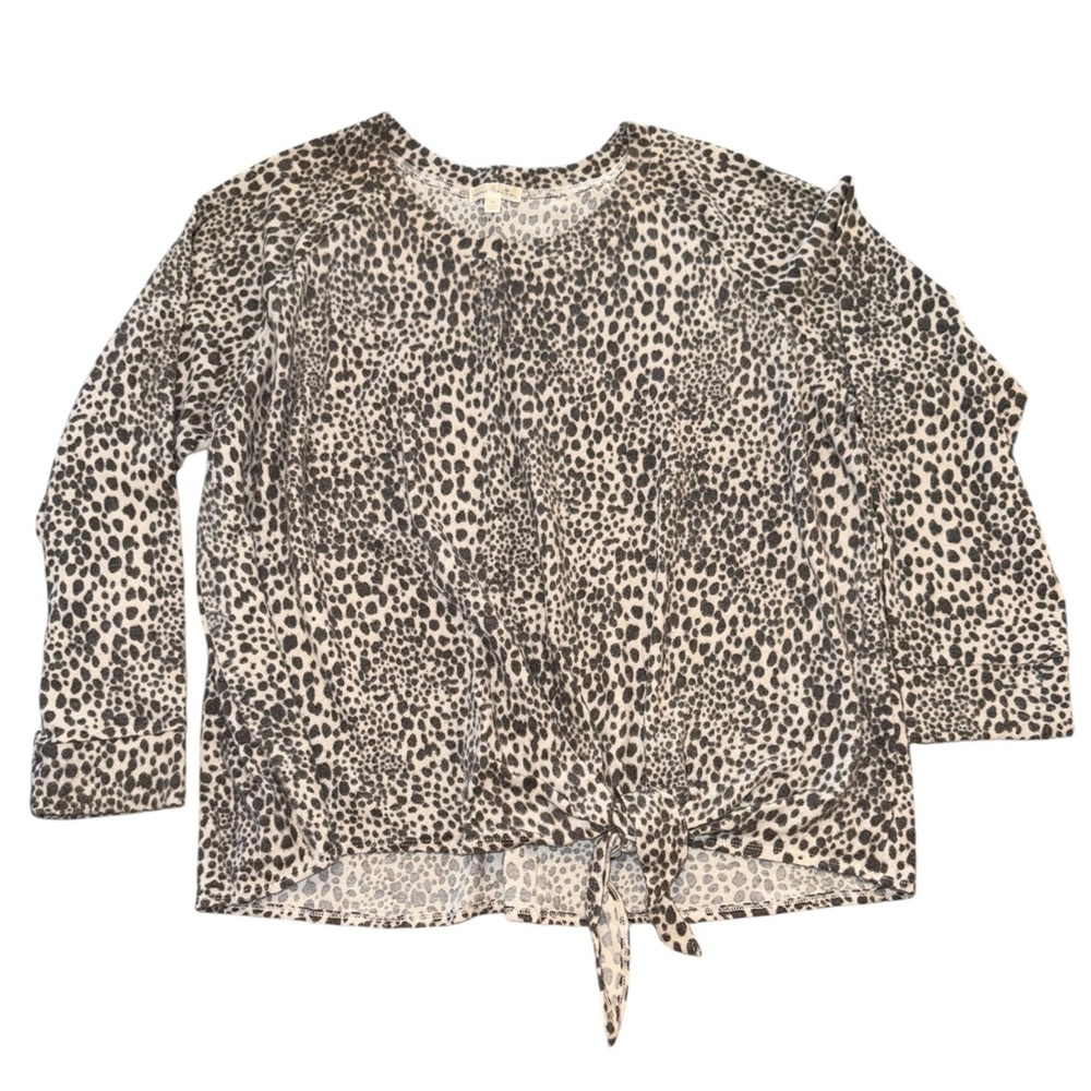 Nine Britton Cheetah Side Tie Long Sleeve Crew Neck Shirt XXL